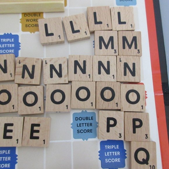 Scrabble Game Replacement Pieces Parts ~ 95 Wood Tiles - Black Bag Clean Cond. - Picture 6 of 7